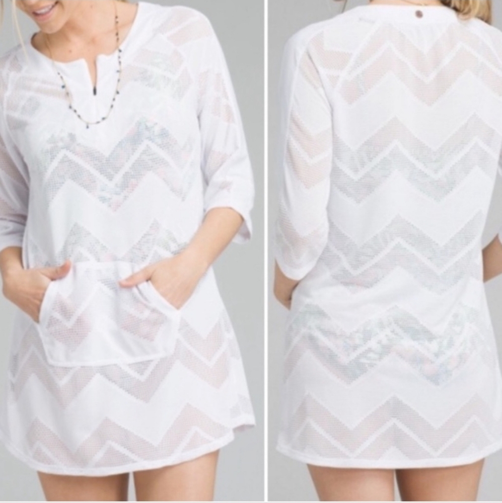 Prana | White Chevron Swim Beach Cover-Up Dress Medium NEW